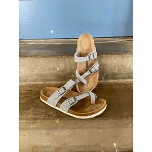 Cushionaire light blue faux leather comfort footbed sandal